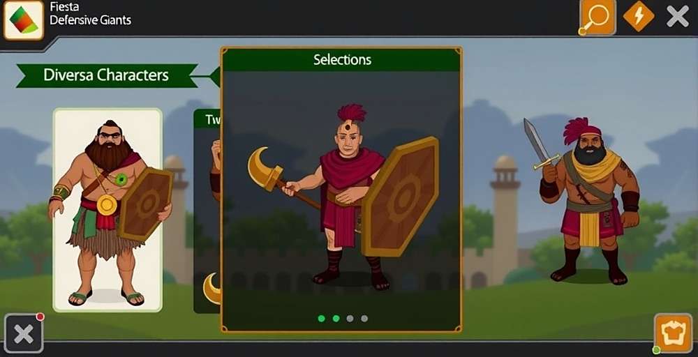 Fiesta Defensive Giants Character Selection Fiesta Defensive Giants character selection screen showing diverse defensive characters from different Indian regions