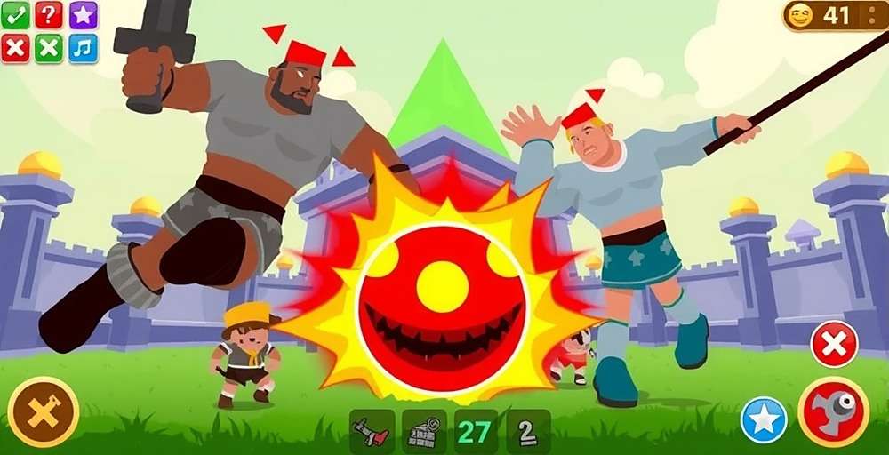 Fiesta Defensive Giants Multiplayer Mode Fiesta Defensive Giants multiplayer mode showing two players coordinating defenses against a boss enemy